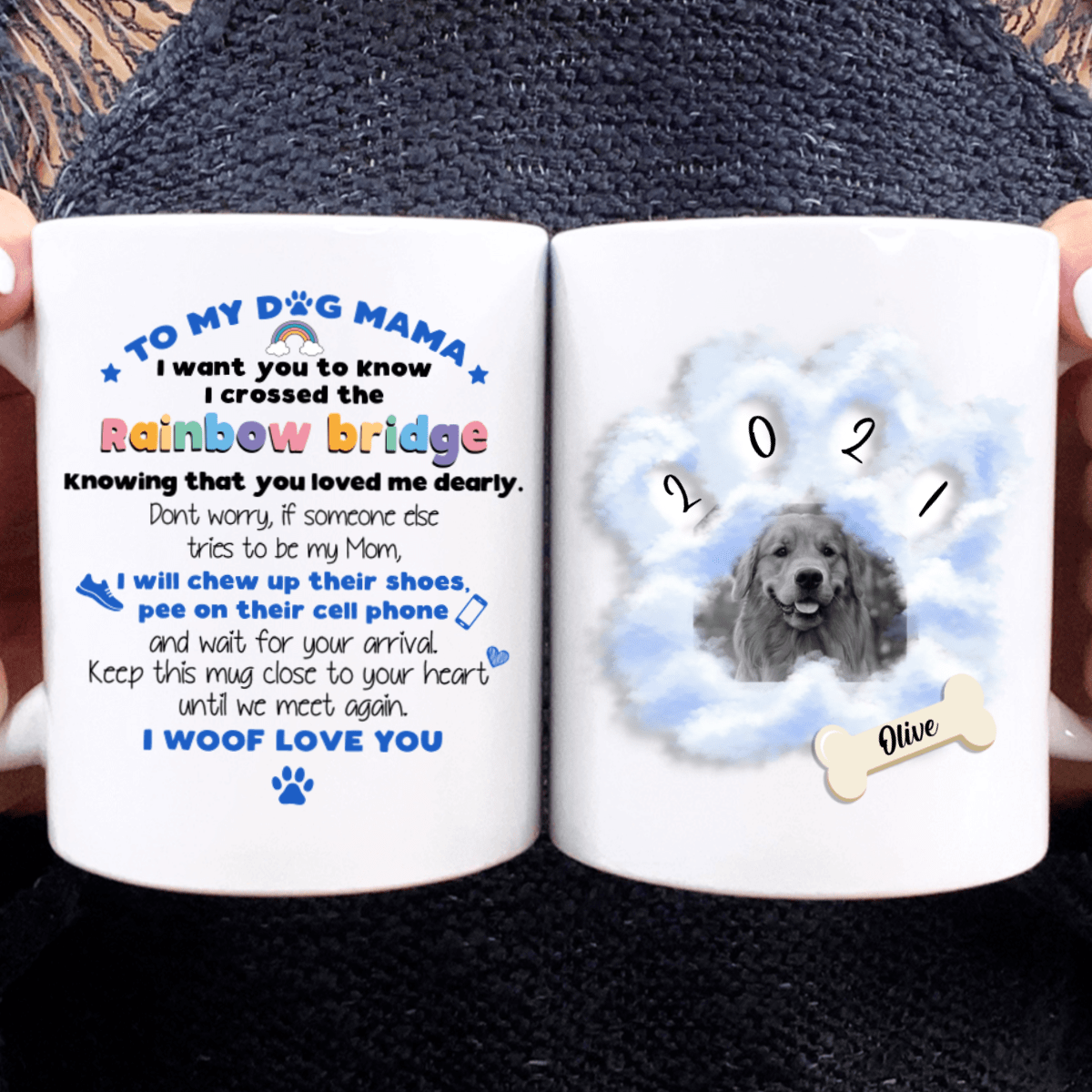 GeckoCustom Personalized Custom Coffee Mug, Dog Lover Gift, Memorial Gift, Crossed The Rainbow Bridge 11oz