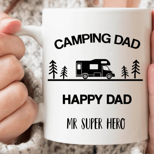GeckoCustom Personalized Custom Coffee Mug, Gift For Dad, Fathers Day Gift, Camping Gift, Happy Camping Dad 11oz