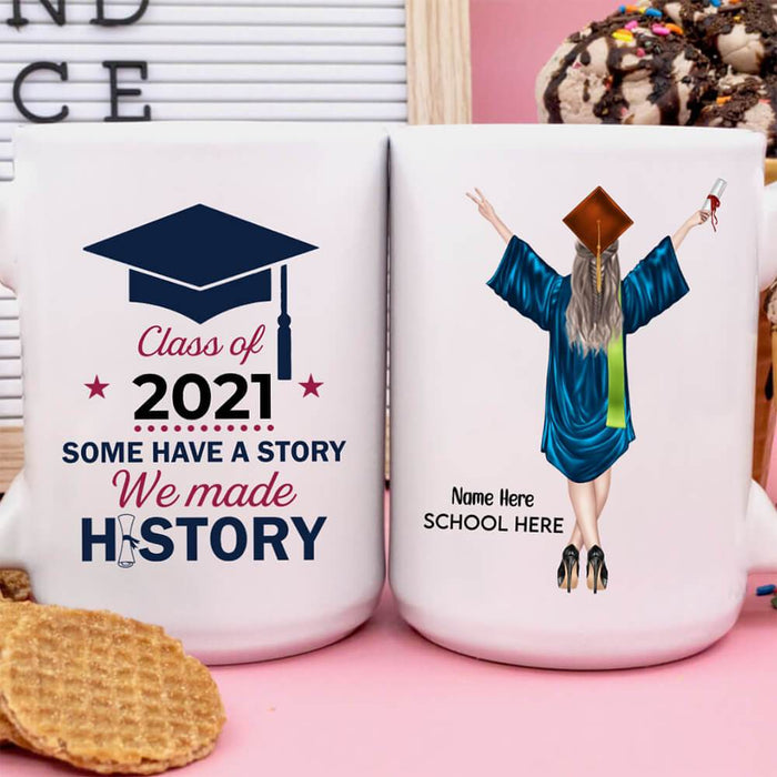 GeckoCustom Personalized Custom Coffee Mug, Graduation Gift, Class of 2021 We Made History