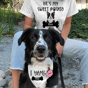 GeckoCustom Personalized Custom Dog Bandana Collar, He/She Is My Sweet Potato I Yam, Dog Lover Gift