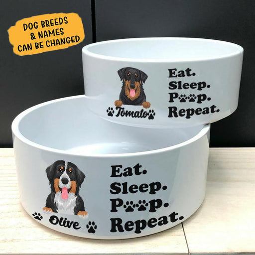GeckoCustom Personalized Custom Dog Bowl, Eat Sleep Poop Repeat Dog Bowl, Dog Lover Gifts