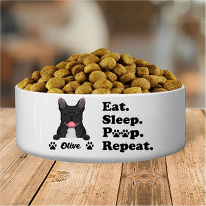 GeckoCustom Personalized Custom Dog Bowl, Eat Sleep Poop Repeat Dog Bowl, Dog Lover Gifts 16oz - Small