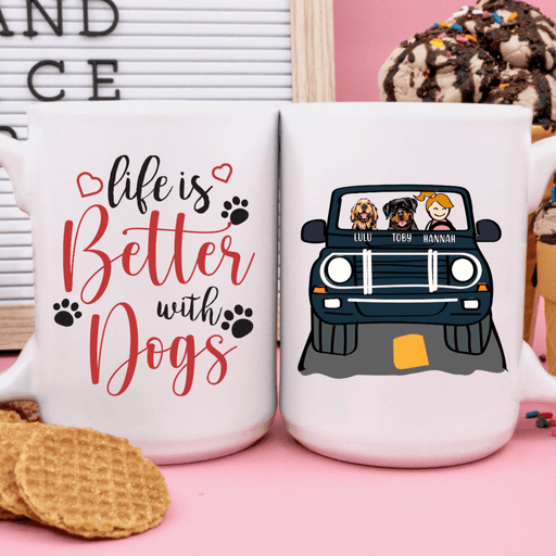 GeckoCustom Personalized Custom Dog Coffee Mug, Life Is Better With A Dog Mug, Dog Lover Gift 15oz