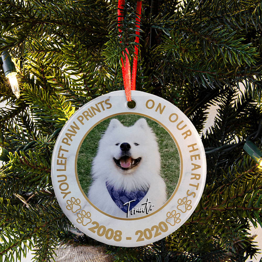 GeckoCustom You Left Paw Prints On Our Hearts Dog Ornament