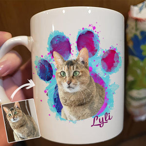 GeckoCustom Personalized Custom Dog Photo Coffee Mug, Dog Cat Galaxy Paw Print Photo Mug, Dog Lover Gift