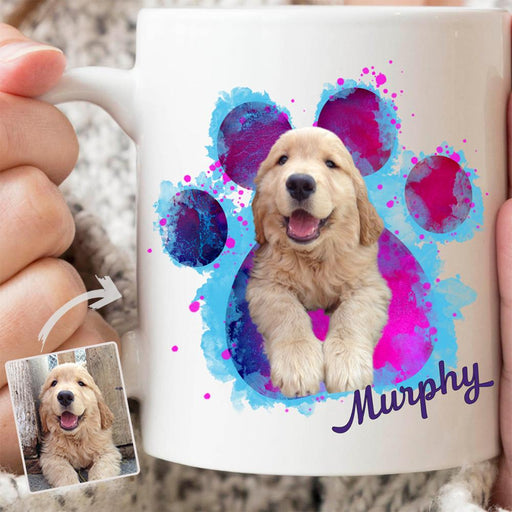 GeckoCustom Personalized Custom Dog Photo Coffee Mug, Dog Cat Galaxy Paw Print Photo Mug, Dog Lover Gift 11oz