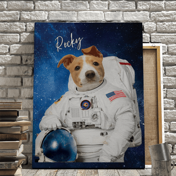 GeckoCustom Personalized Custom Dog Photo Print Canvas, Funny Pet Astronaut Canvas, Dog Lovers Gift