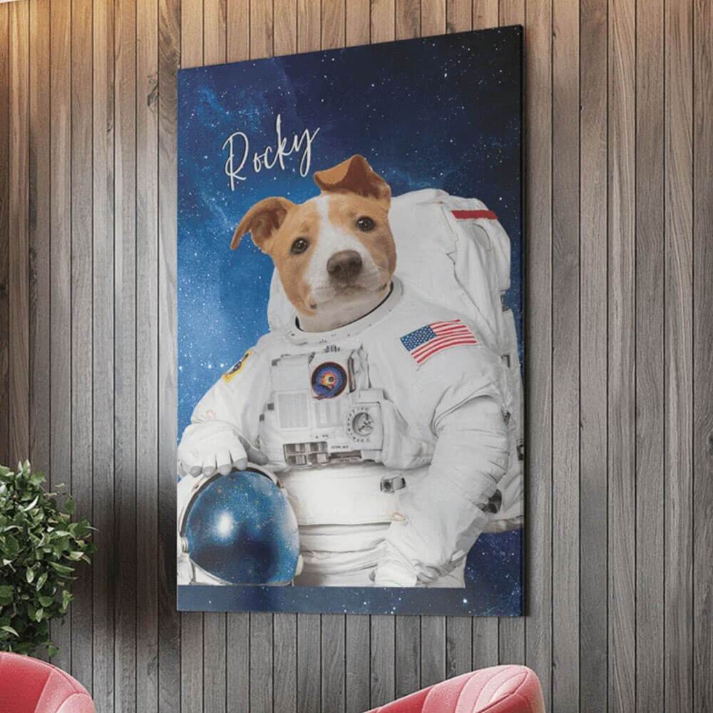 GeckoCustom Personalized Custom Dog Photo Print Canvas, Funny Pet Astronaut Canvas, Dog Lovers Gift