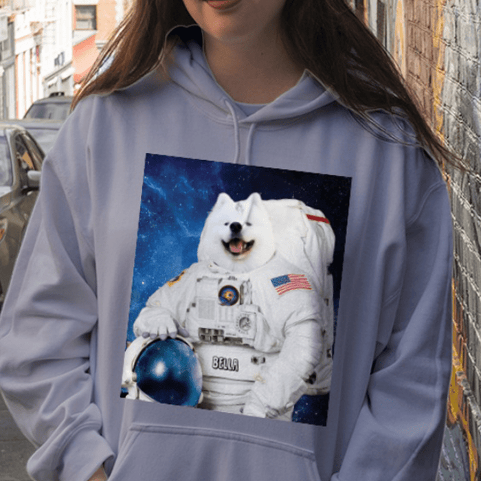 GeckoCustom Personalized Custom Dog Photo Shirt, Funny Pet Astronaut Shirt, Dog Lovers Gift Pullover Hoodie / Sport Grey Colour / S