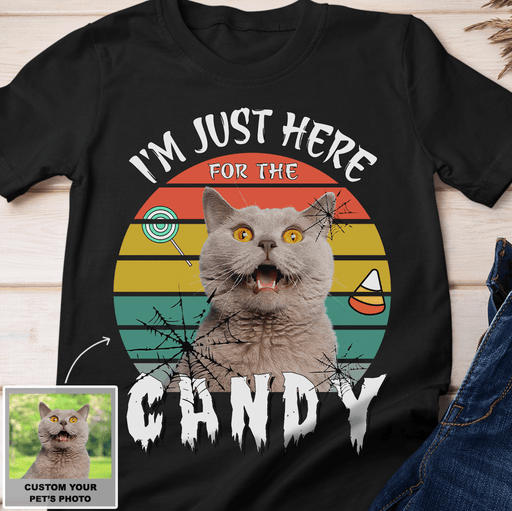 GeckoCustom Personalized Custom Dog Shirt, Halloween Gifts, I'm Just Here For The Candy Unisex T-Shirt / Black / S