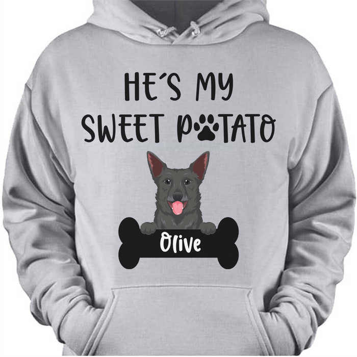 GeckoCustom Personalized Custom Dog Shirt, He Is My Sweet Potato, Gift For Dog Lover Pullover Hoodie / Sport Grey Colour / S