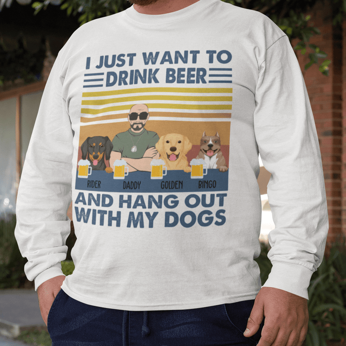GeckoCustom Personalized Custom Dog Shirt, I Just Want To Drink Beer With My Dogs, Dog Dad Gift Long Sleeve / Colour Sport Grey / S