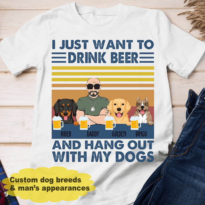 GeckoCustom Personalized Custom Dog Shirt, I Just Want To Drink Beer With My Dogs, Dog Dad Gift Unisex T Shirt / Sport Grey / S