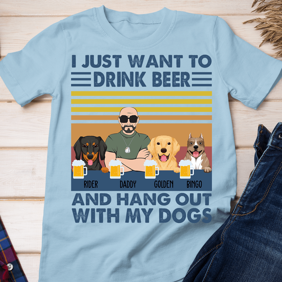 GeckoCustom Personalized Custom Dog Shirt, I Just Want To Drink Beer With My Dogs, Dog Dad Gift Unisex T Shirt / Sport Grey / S