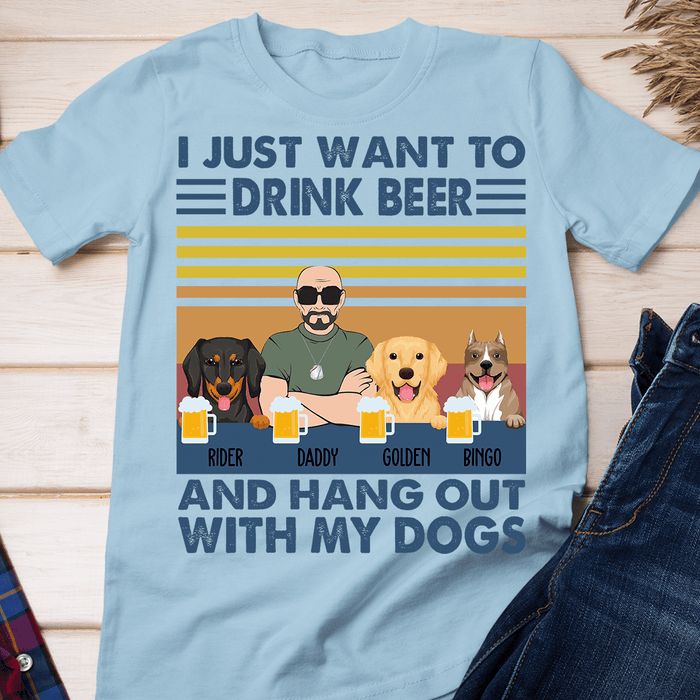 GeckoCustom Personalized Custom Dog Shirt, I Just Want To Drink Beer With My Dogs, Dog Dad Gift