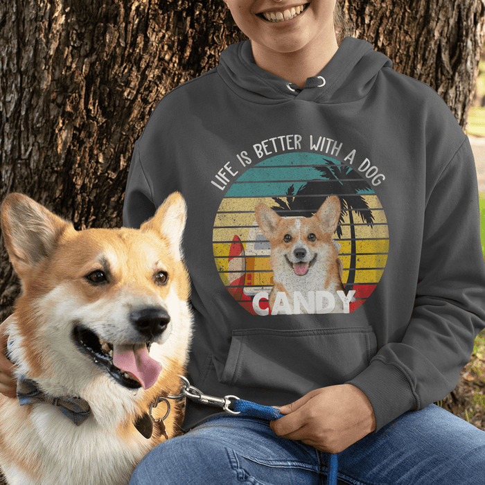 GeckoCustom Personalized Custom Dog Shirt, Vintage Retro Photo Custom, Life Is Better With A Dog, Gift For Dog Lover Pullover Hoodie / Black Colour / S