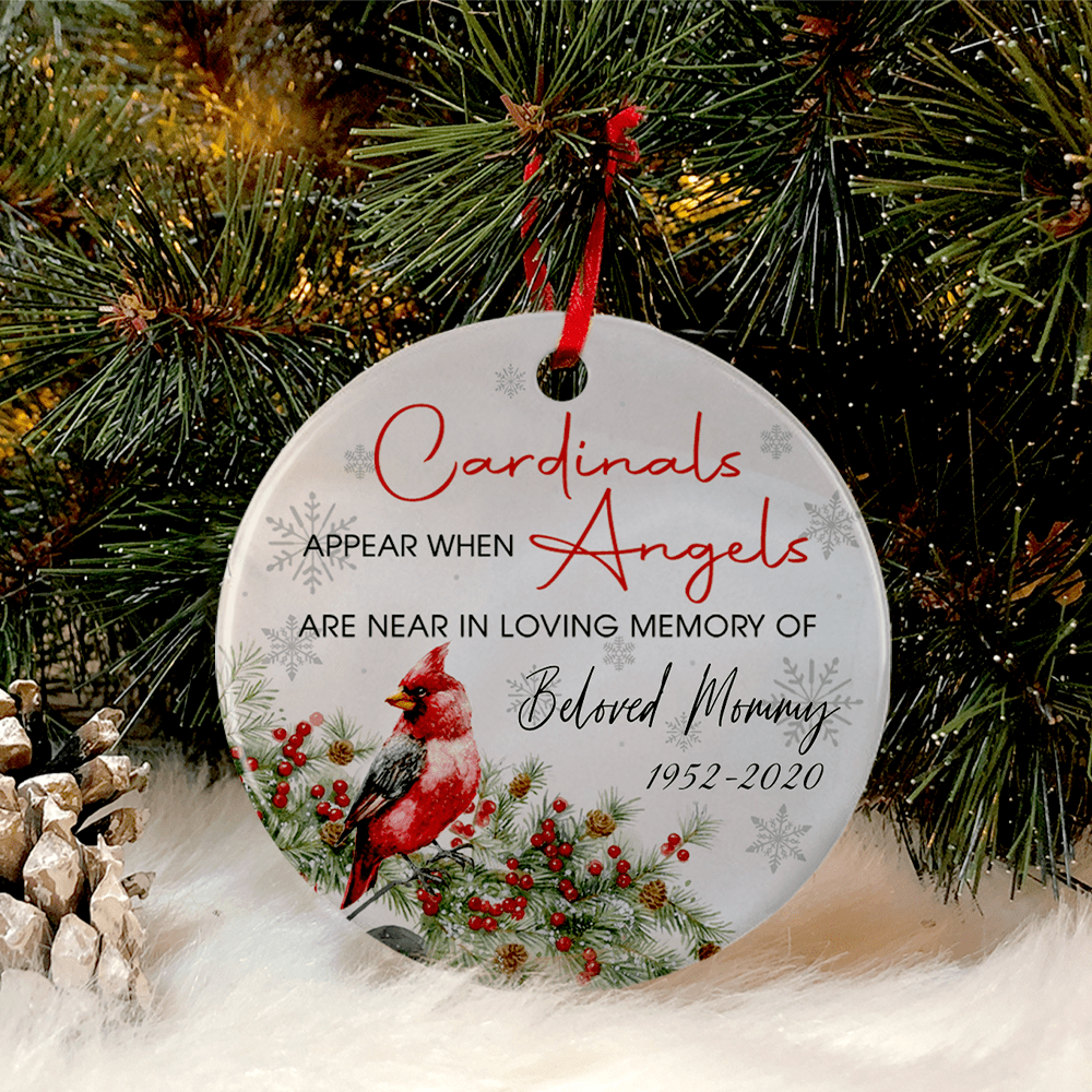 GeckoCustom Personalized Custom Family Memorial Ornament Decor, Cardinals Appear When Angels Are Near, Memorial Gift Pack 1