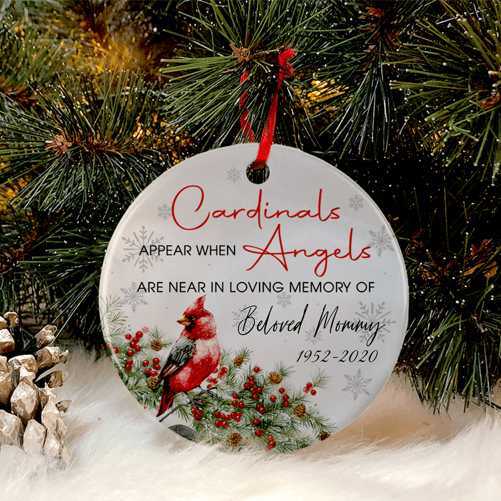 GeckoCustom Personalized Custom Family Memorial Ornament Decor, Cardinals Appear When Angels Are Near, Memorial Gift