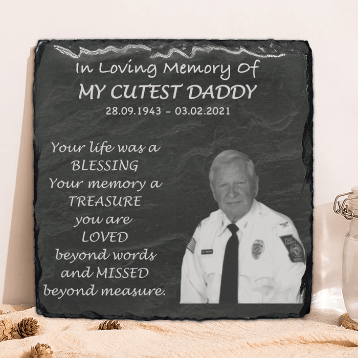 GeckoCustom Personalized Custom Family Photo Memorial Stone Slate, Your Life Was A Blessing Your Memory A Treasure, Memorial Gift