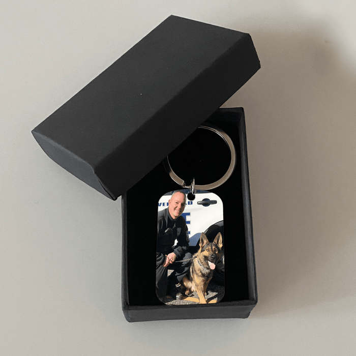GeckoCustom Personalized Custom Keychain, Dog Lover Gift, Born To Love, Trained To Serve, Loyal To The End With Gift Box