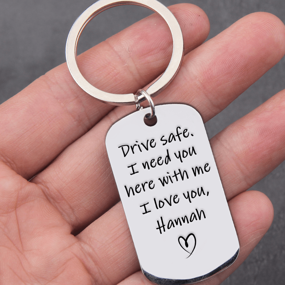 GeckoCustom Personalized Custom Keychain, Gift For Dad, Drive safe I Need You Here With Me I Love You Dad No Gift Box