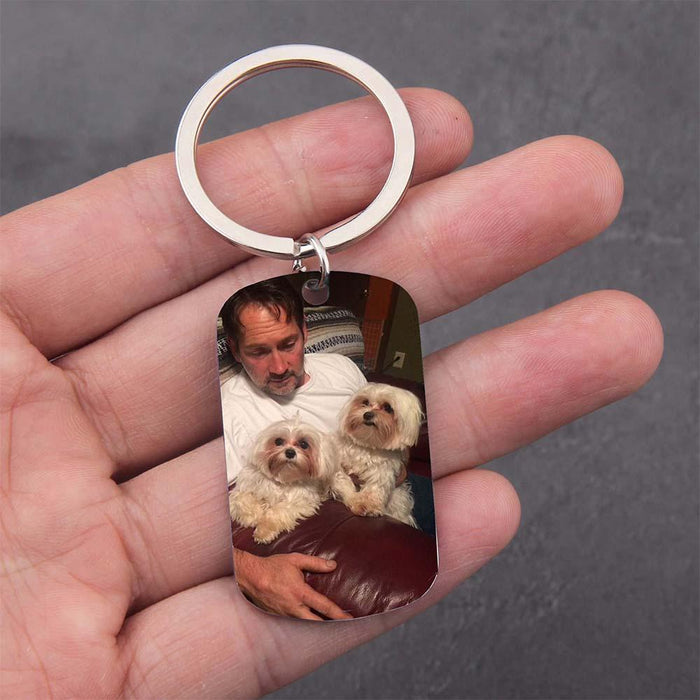 GeckoCustom Personalized Custom Keychain, Gift For Dad, This Best Dog Dad Belongs To No Gift Box