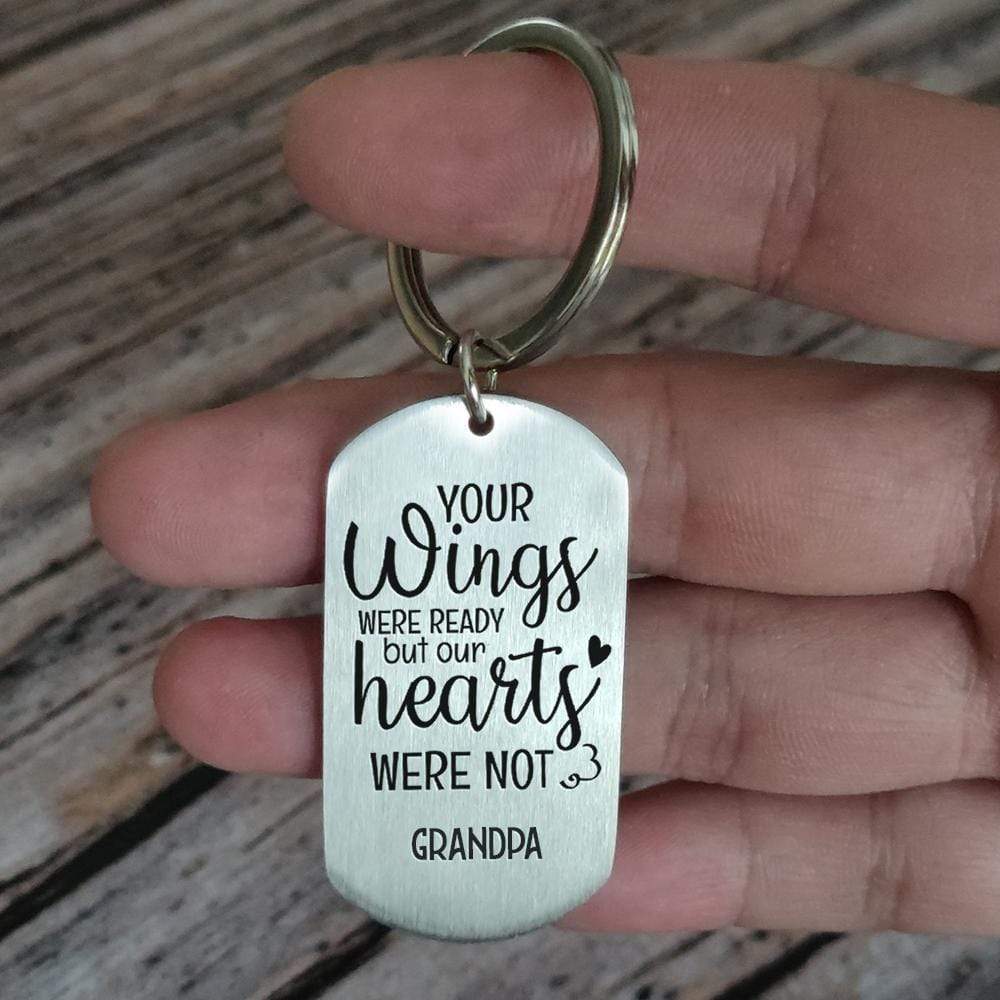 GeckoCustom Personalized Custom Keychain, Gift For Grandpa, Gift for Dad, Your Wings Were Ready But Our Hearts Were Not No Gift box