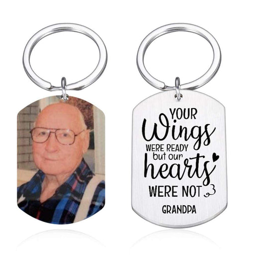 GeckoCustom Personalized Custom Keychain, Gift For Grandpa, Gift for Dad, Your Wings Were Ready But Our Hearts Were Not No Gift box