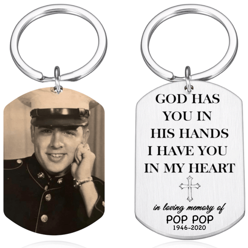 GeckoCustom Personalized Custom Memorial Photo Keychain, God Has You In His Hands I Have You In My Heart, Memorial Gift No Gift box