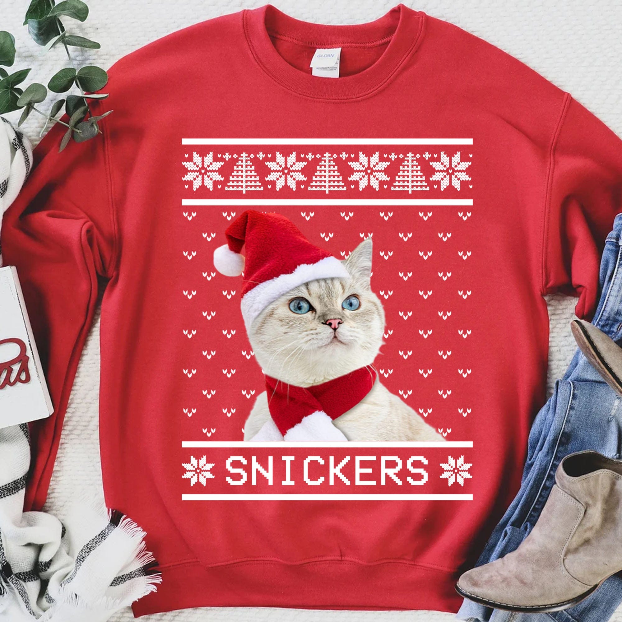 GeckoCustom Personalized Custom Photo Cat Dog Sweatshirt, Cat Lover Sweater Christmas, Dog Lover Sweater Christmas C478 Sweatshirt (Favorite) / S Black / S