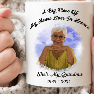 GeckoCustom Personalized Custom Photo Coffee Mug, Big Piece Of My Heart Is In Heaven Mug, Memorial Gift 15oz
