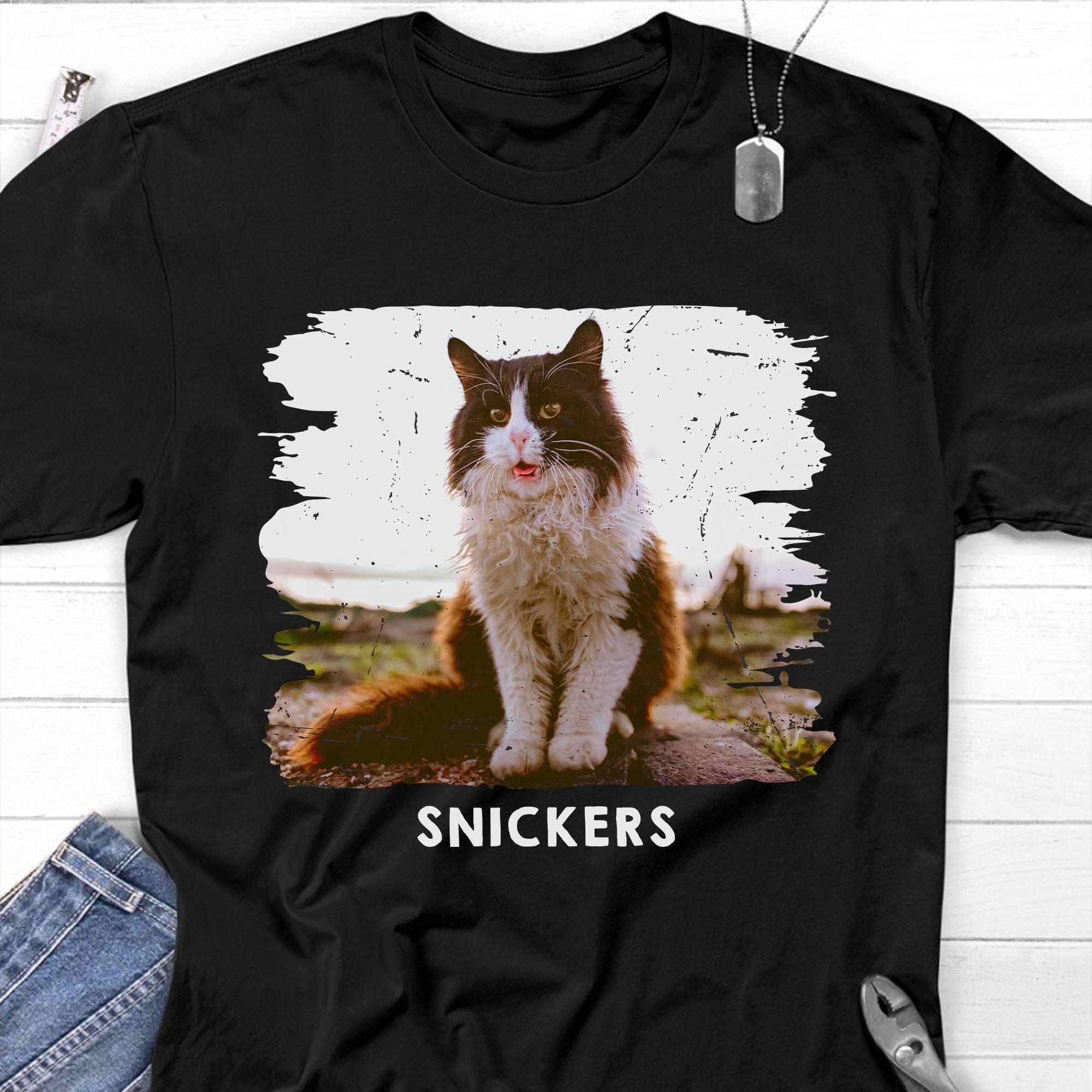 GeckoCustom Personalized Custom Photo Dog Cat Pet Shirt C606 Basic Tee / Black / S
