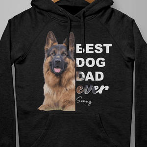 GeckoCustom Personalized Custom Photo Dog Shirt, Gift For Dog Lover, Best Dog Dad Ever Pullover Hoodie / Black Colour / S