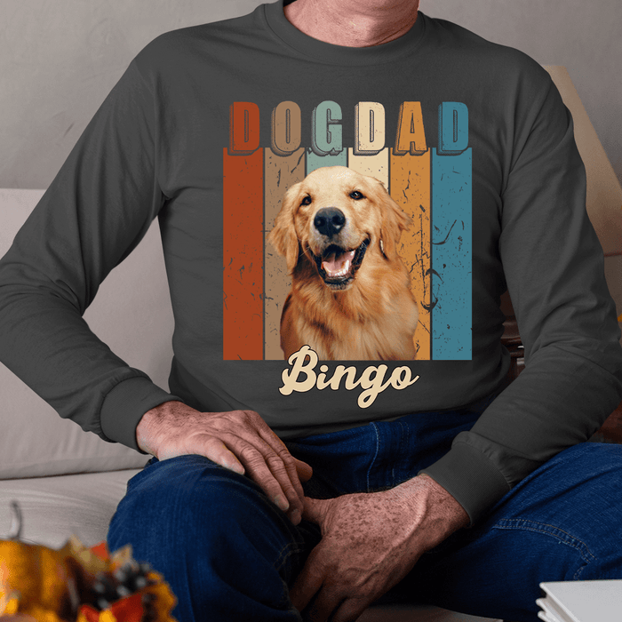 GeckoCustom Personalized Custom Photo Dog Shirt, Gift For Dog Lover, Vintage Dog Dad Long Sleeve / Colour Black / S