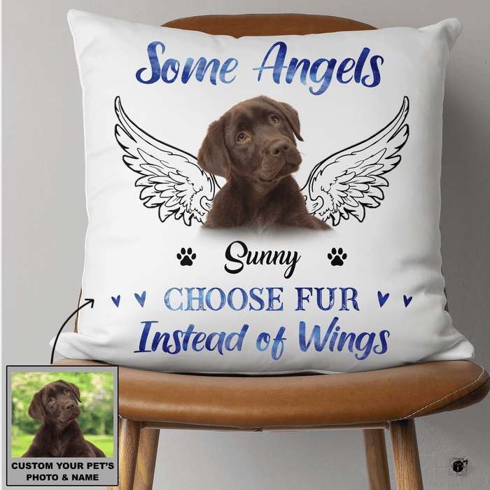 GeckoCustom Personalized Custom Photo Dog Throw Pillow, Some Angels Choose Fur, Memorial Dog Gift