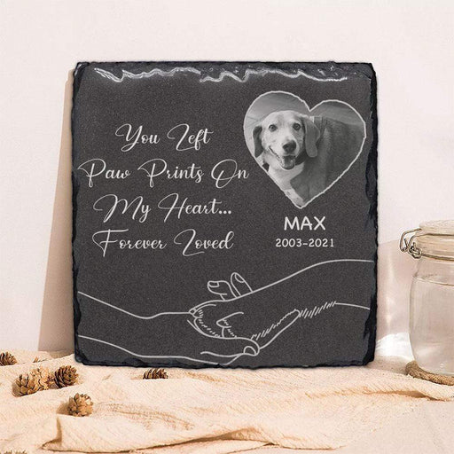 GeckoCustom Personalized Custom Photo Memorial Pet Stone Slate, You Left Paw Prints Stone, Dog Pets Memorial Gift