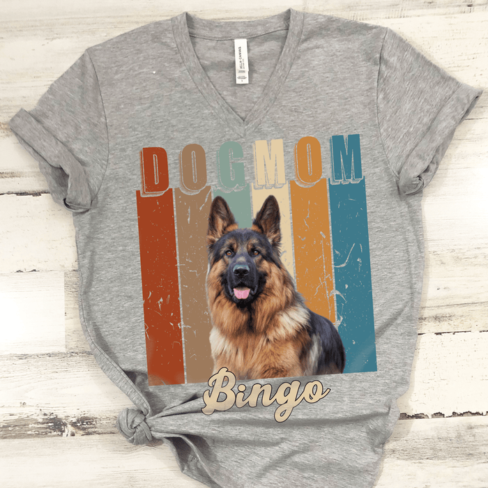 GeckoCustom Personalized Custom Photo T Shirt, Dog Lover Gift, Vintage Dog Mom Women V-Neck T Shirt / V Black / S