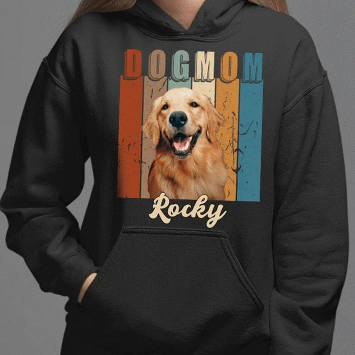 GeckoCustom Personalized Custom Photo T Shirt, Dog Lover Gift, Vintage Dog Mom Pullover Hoodie / Black Colour / S