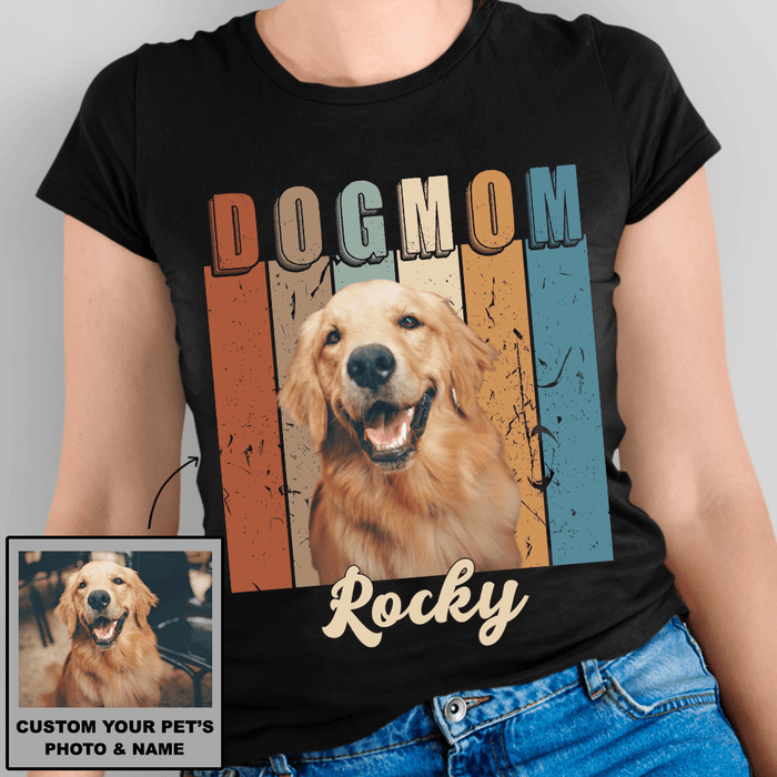 GeckoCustom Personalized Custom Photo T Shirt, Dog Lover Gift, Vintage Dog Mom Women T Shirt / Black / S