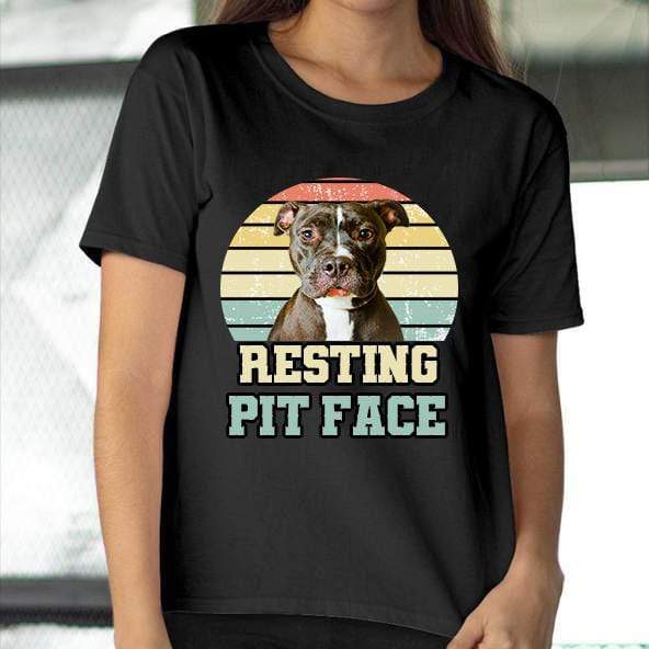 GeckoCustom Personalized Custom Photo T Shirt, Dog Lover Shirt, Vintage Retro Resting Pit Face Women T Shirt / Black Color / S