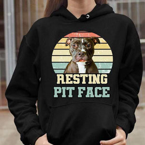 GeckoCustom Personalized Custom Photo T Shirt, Dog Lover Shirt, Vintage Retro Resting Pit Face Pullover Hoodie / Black Colour / S