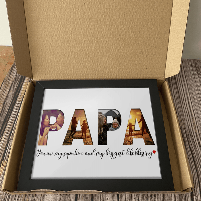 GeckoCustom Personalized Custom Picture Frame, Gift For Dad, Gift For Grandpa, Papa You Are My Superhero And My Biggest Life Blessing