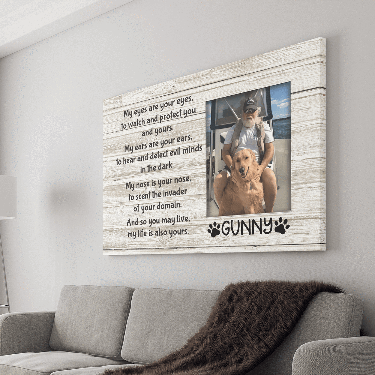 GeckoCustom Personalized Custom Print Canvas, Dog Lover Gift, My Eyes Are Your Eyes To Watch And Protect You And Yours 12"x8"