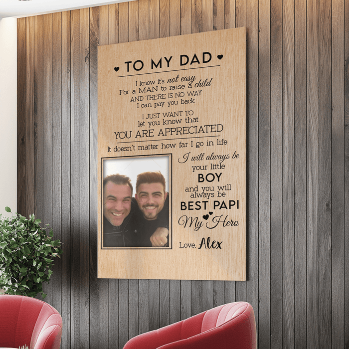 GeckoCustom Personalized Custom Print Canvas, Gift For Dad, I Know Its Not Easy For A Man To Raise A Child, You Will Always Be My Hero 8"x12"