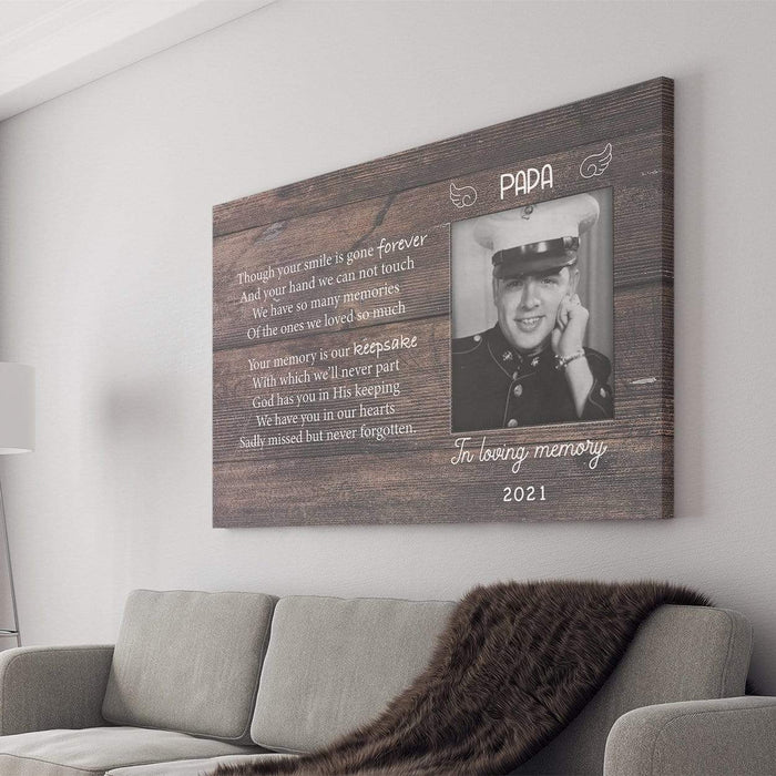 GeckoCustom Personalized Custom Print Canvas, Gift For Dad, Though Your Smile Is Gone Forever