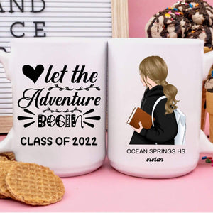 GeckoCustom Personalized Custom Senior Coffee Mug, Let The Adventure Begin Mug, Senior 2022 Mug, Back to School Gift