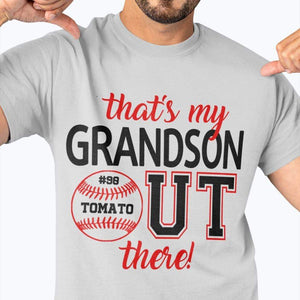 GeckoCustom Personalized Custom T Shirt, Baseball Gift, Soft Ball Gift, My Grandson Out There Unisex T-Shirt / Sport Grey / S