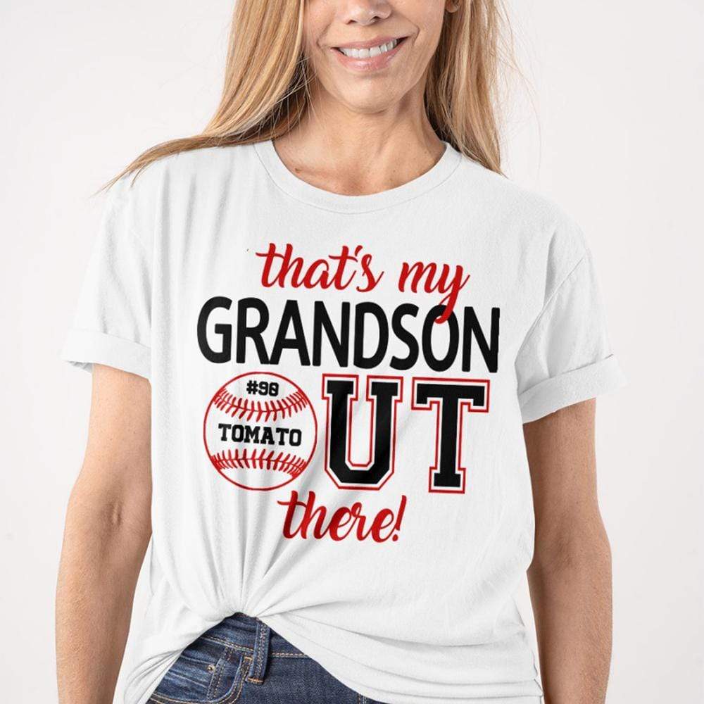 GeckoCustom Personalized Custom T Shirt, Baseball Gift, Soft Ball Gift, My Grandson Out There Unisex T-Shirt / Sport Grey / S