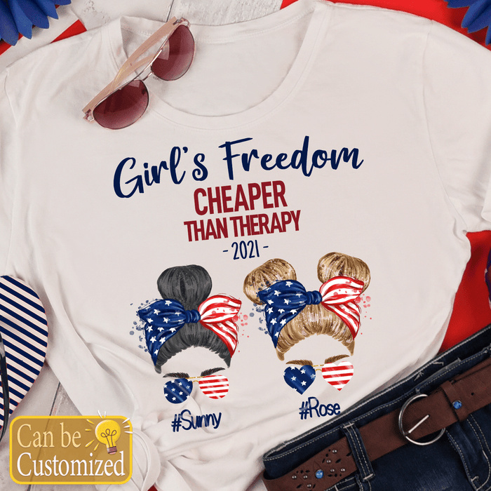 GeckoCustom Personalized Custom T Shirt, Best Friend Gift, 4th Of July, Girls Freedom Than Therapy