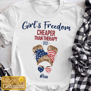 GeckoCustom Personalized Custom T Shirt, Best Friend Gift, 4th Of July, Girls Freedom Than Therapy Unisex T-Shirt / Light Blue / S